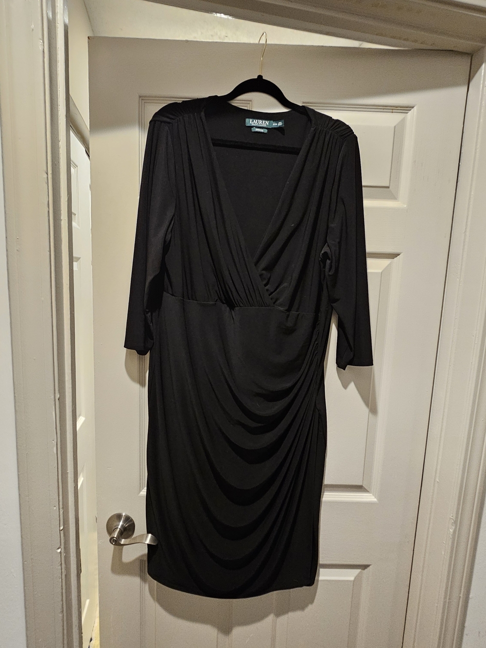 Ralph Lauren Black Ruched V-Neck Midi Dress